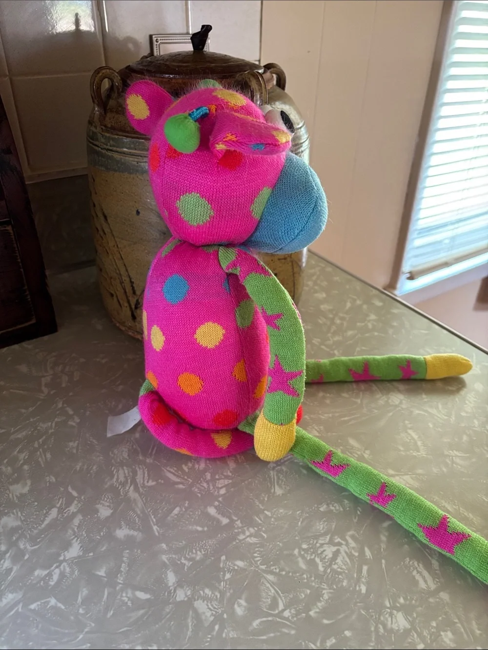 Plush Polka-Dot Monkey Toy - Pink & Green